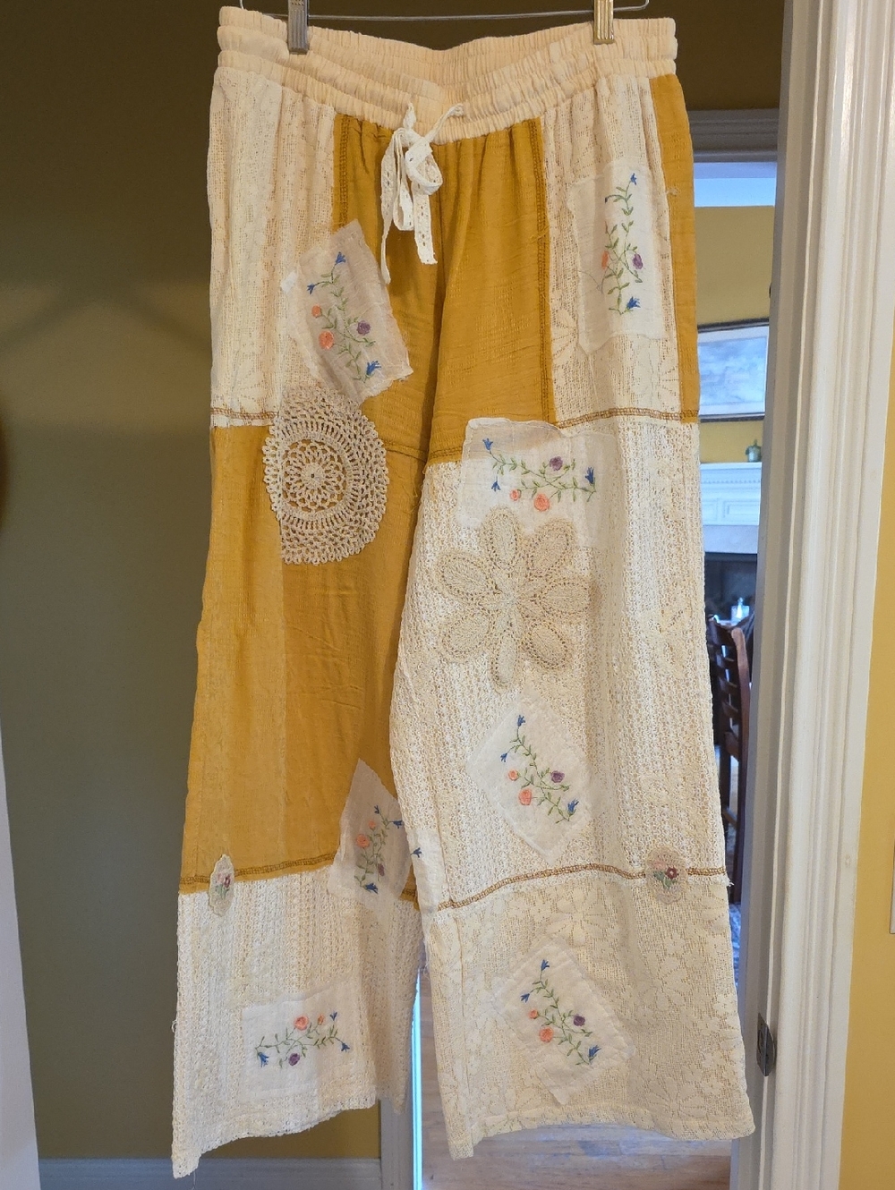 NWOT POL Patchwork Crochet Embroidered Wide-Leg Pants